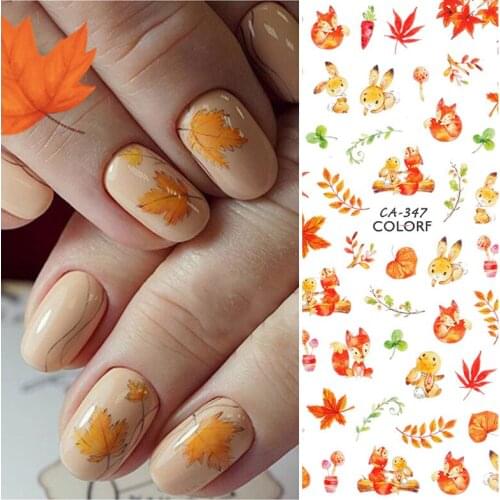 HNUIX 1 leaf Nail Art 3D decal fall theme nails sliders decor boards maple leaf pattern sticker for nail art filigree decals