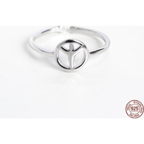 LKO 925 Sterling Silver Opening Rings Simple Peace Sign Peace Symbol Rings For Girls Women Party Gift Jewelry Accessories
