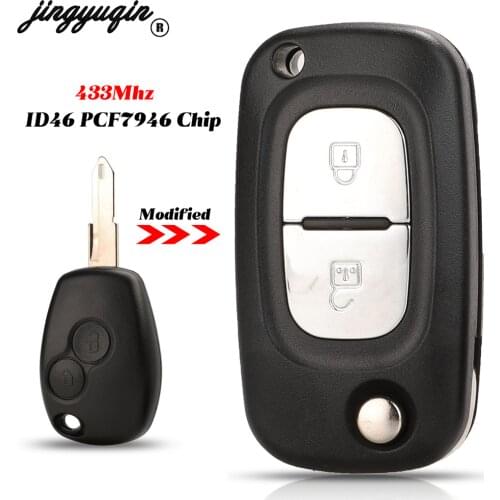 Jingyuqin 2 Buttons 433MHZ ID46 PCF7946 Chip Flip Remote Car Key For Renault Clio III Master Modus Twingo Fob With NE72 Blade