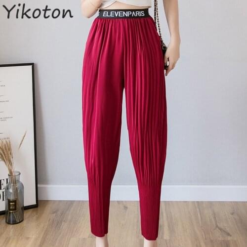 Fashion High Waisted Trousers With Pocket Solid Red Harem Pants 2021 Women Summer Long Pant Female женские штаны Plus Size S-2XL