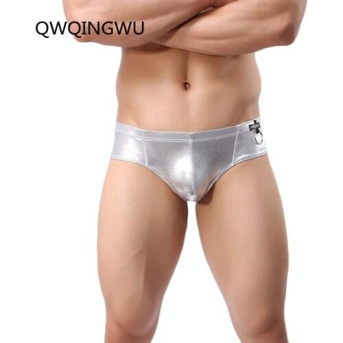 Brand Sexy Briefs Mens Underwear Cool Man Panties Patent Leather Men Underpants Imitation Leather Wetlook Briefs Nightwear