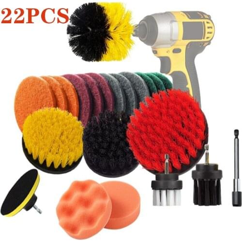 22Pcs Electric Drill Brush Set Scrub Pads & Sponge Bathroom Surfaces Tub Tile All Purpose Power Scrubber Brush Cleaning Kit