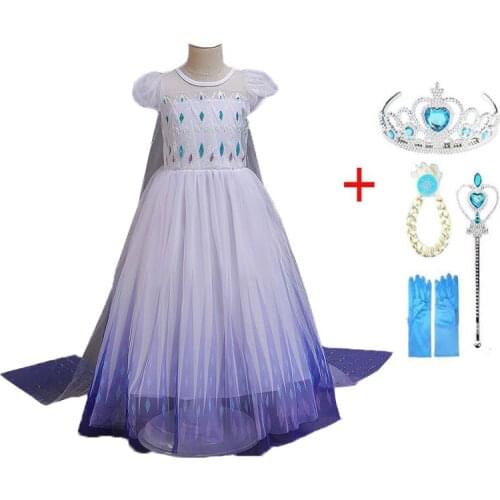 New Elsa Dress For Girls Birthday Party Costume Anna Elza Princess Dress Kids Cosplay Snow Queen Clothes Sequins White Dresses