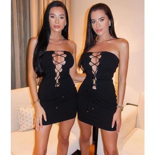 New Women Summer Ladies Sexy Strapless Backless Hollow Out Mini Bodycon Bandage Dress 2021 Elegant Evening Party Club Dress