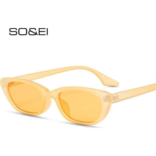 SO&EI Ins Popular Fashion Small Cat Eye Sunglasses Women Vintage Leopard Champagne Eyewear Trending Men Shades UV400 Sun Glasses