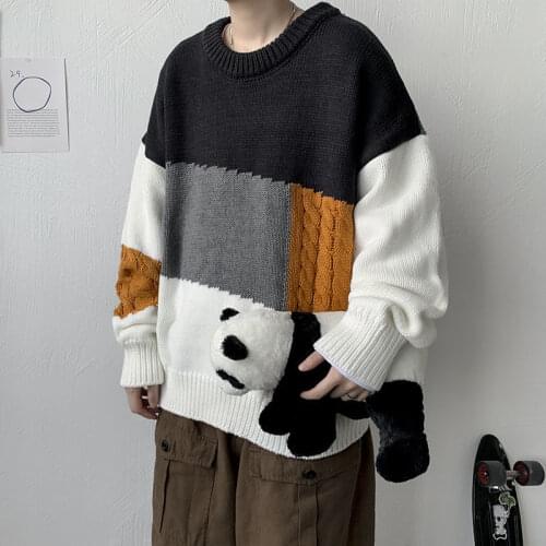 Couples wear autumn clothes new Korean version of loose sweater hit color stitching knitwear