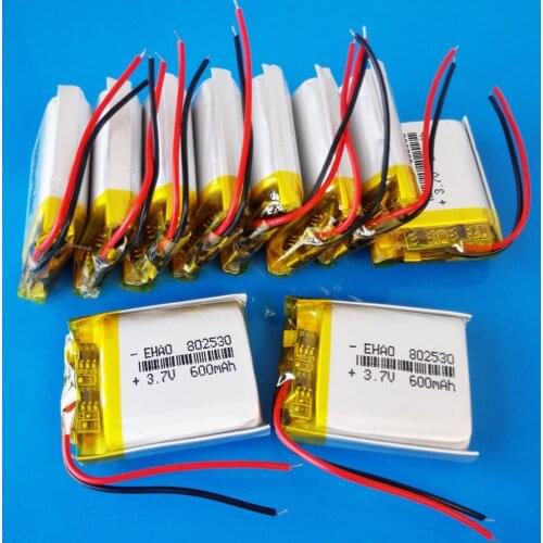 Wholesale 10 pcs 3.7V 600mAh 802530 Lipo battery polymer lithium Rechargeable battery for MP3 GPS DVD bluetooth recorder camera