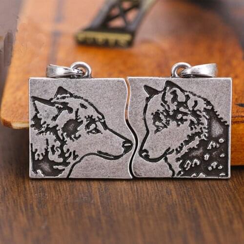 Stainless Steel Wolf Necklaces Pendants Punk Creative Puzzle for Lovers Couples Retro Men Women Jewelry Paired Gift