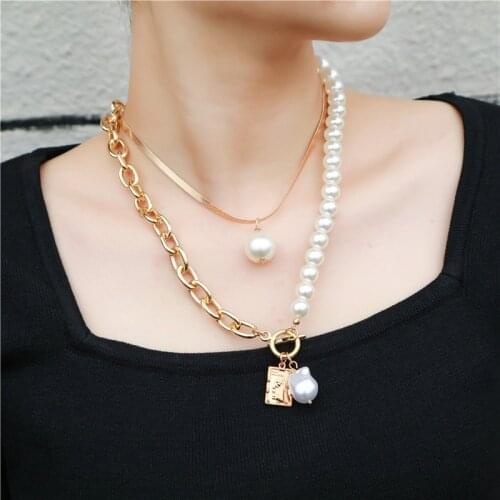 Bohemian Baroque Irregular Pearl Bead Thick Chains Necklace 2021 Geometric Square Pendant Necklaces for Women Punk Jewelry