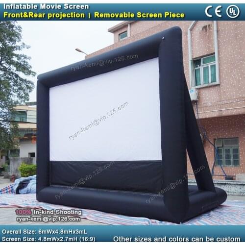 6mWx4.8mHx3mL front rear inflatable projector screen with removable screen outdoor 16:9 inflatable movie cinema screen