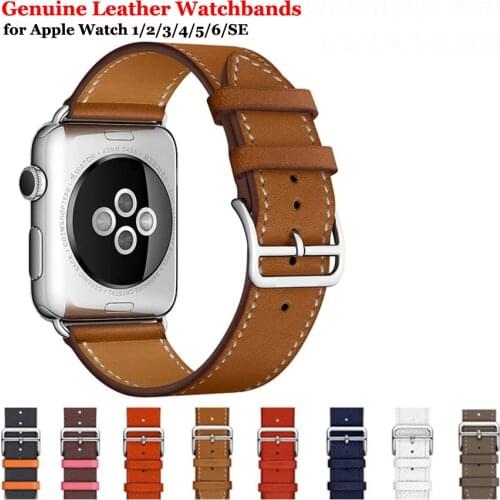 Genuine Leather Strap for Apple Watch Band 44mm 40mm 38mm 42mm Pin Buckle Watchbands for iWatch Series 6 SE 5 4 3 2 1 Bracelet