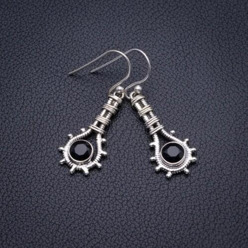 StarGems Natural Black Onyx Handmade 925 Sterling Silver Earrings 1.5" D3909