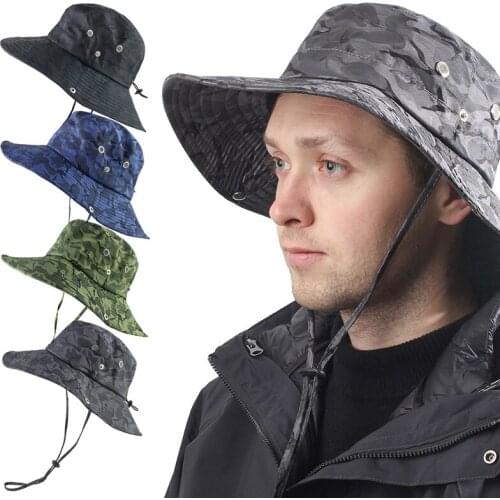 Wide Brim Boonie Hat for Outdoor Mesh Liner Camo Bucket Cap Hat for Travel Fishing Safari Sun Protection LXH