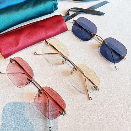 Cutting Rimless Square Gradient Sunglasses For Women 2020 New Fashion Ultralight Uv400 Sun Glasses Men Alloy Computer Eyewear