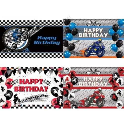 Motorcycle Race Theme Photo Background Happy Birthday Car Boy Party Decor Wallpaper Baby Shower Event Mesh Backdrop