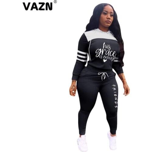 VAZN 2020 Autumn Hot High Quality Casual Regular Young Hooded Full Sleeve Group Long Pants Tracksuits Slim Women 2 Piece Set