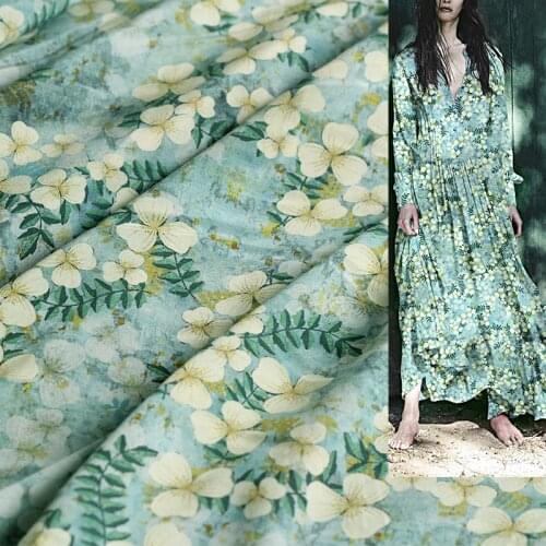 White Waxberry 18momme Elastic Crepe Silk Flowers Printed Fabrics Garment Materials Women Dress DIY Sewing Cloth Freeshipping