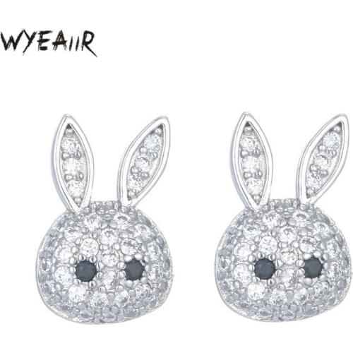 WYEAIIR Temperament Cute Rabbit Rhinestone Sweet Romantic Fresh Art Original 925 Sterling Silver Female Stud Earrings