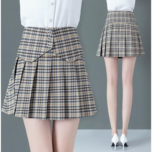 Grid skirt spring and summer pleated skirt women new fashion high waist thin a-word skirt anti-walking light skirt mini skirts