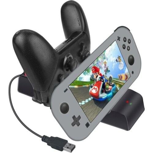 USB-C LED Charger Station Charging Dock Stand+9 Game Card Slot Holders for Nintend Switch Pro Controller NS-Switch Lite Console