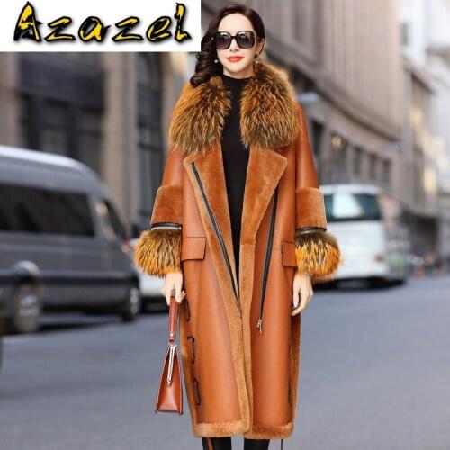 Real Fur Raccoon Dog Collar Wool Autumn Winter Women Clothes 2020 Genuine Leather Jacket Sheepskin Coat BT18H09