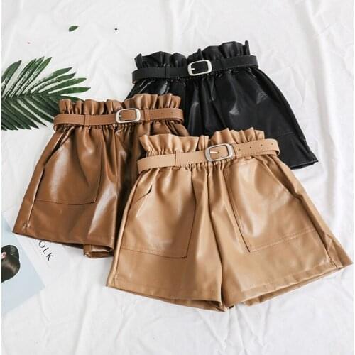 2020 Spring Winter Womens Leather Shorts Women Korean Style High Waist Shorts Plus Size PU Female Black Biker Shorts for Women