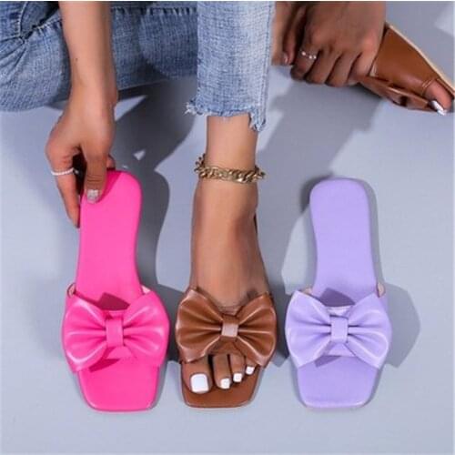 Women 2021 Summer Slipper Bowtie Decorate Non-slip Sandals Slippers Flats Casual Cute Sandales Fashion Female Beach Slides