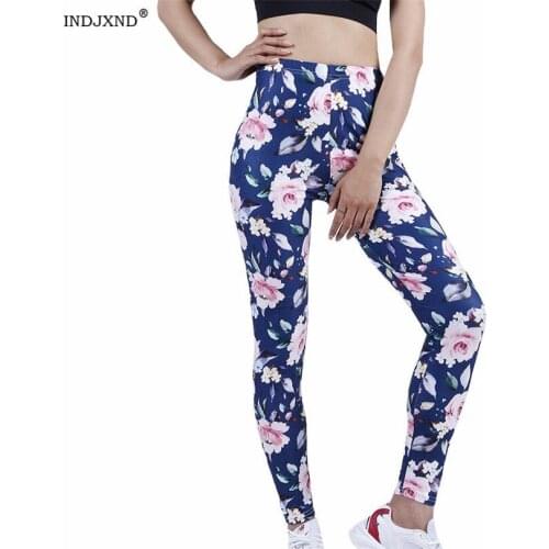 INDJXND Flowers Sport Leggings Women Fitness High Waist Pants Fitness Feminina Solid Clothing Workout Running Breathable Bottom