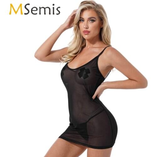 Womens Lingerie Sexy See-through Mesh Dress Vacation Beach Bikini Cover Ups Adjustable Spaghetti Straps Sleeveless Dresses