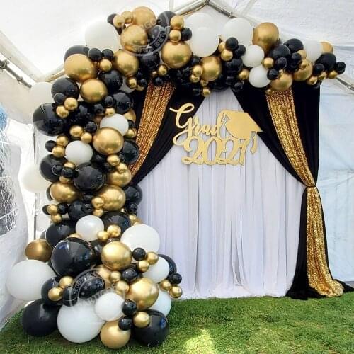 177Pcs Metallic Black&Gold Balloons Garland Arch Kit White Latex Baloons For Graduation Wedding Birthday Party Decorations