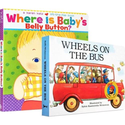2pcs/set Where is Babys Belly Button Wheels on the Bus English Picture Books Children story book Early Educaction reading book