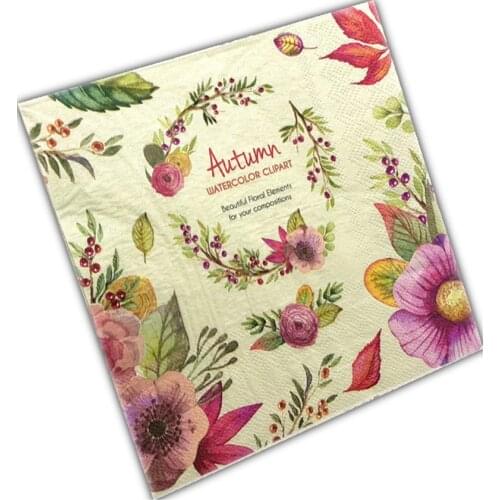 33*33cm 20pcs Autumn Theme Paper Napkins Flower Wreath Tissue Handerchief Decoupage Servilletas Wedding Birthday Party Decor