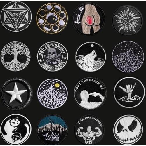 34 kinds of black round punk animal cloth stickers are used to decorate denim clothes DIY ironing holes to repair cartoon decals