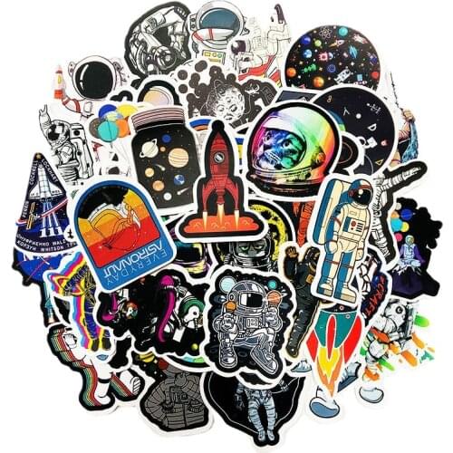 50Pcs Super Cute Astronaut Space Cartoon Stickers for Kids Waterproof Vinyl Space Explorer Stickers DIY Decors for Teens Room