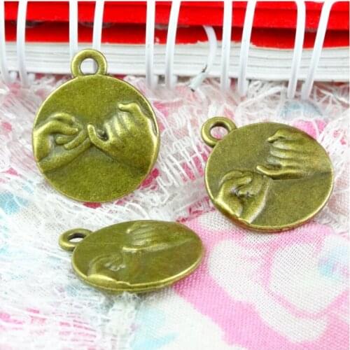 60pcs Antique Bronze Plated Hand In Hand Pinky Swear Promise Charms Handmade Charms Pendants Jewelry Findings