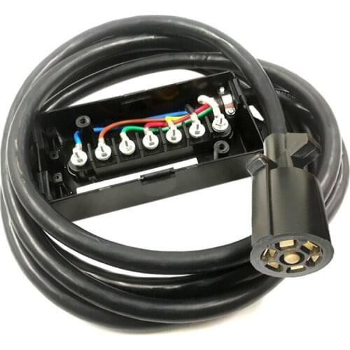 8 Feet Heavy Duty 7-Way Plug Inline Trailer Cord with 7 Gang Junction Box High Quality for RV Food Towed Vehicles