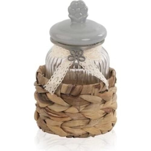 Acar Porcelain Gray Bella With Lid Straw Glass Jar