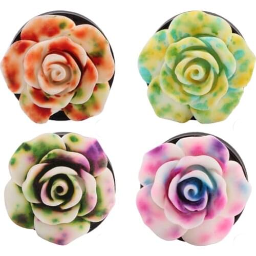 Alisouy Pair 3D Rose Flower Acrylic Ear Plugs And Tunnels Expander Piercing Gauges Piercing Stretcher Body Piercing Jewelry