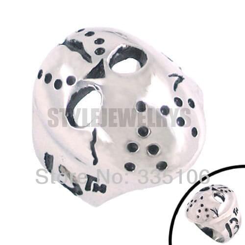Free Shipping! Halloween Jason Mask Ring Stainless Steel Jewelry Silver Skull Motor Biker Men Ring SWR0128A