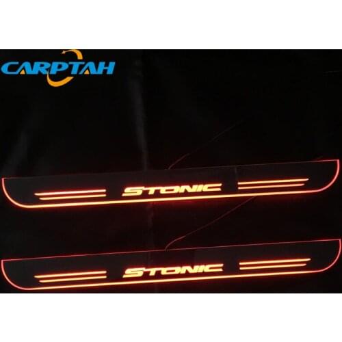 Carptah 4PCS Acrylic Moving LED Welcome Pedal Car Scuff Plate Pedal Door Sill Pathway Light For Kia Stonic 2017 2018 2019