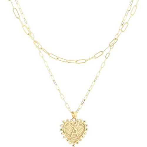 14k Gold Plated Layered Necklace A-Z Letter Heart Initial Charm Necklace Paperclip Link Chain Jewelry with ABC Alphabet Pendant