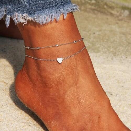 European and American Fashion Double-Layer Lovely Heart Anklet Womens Fashion Beach Foreign Trade Bracelet