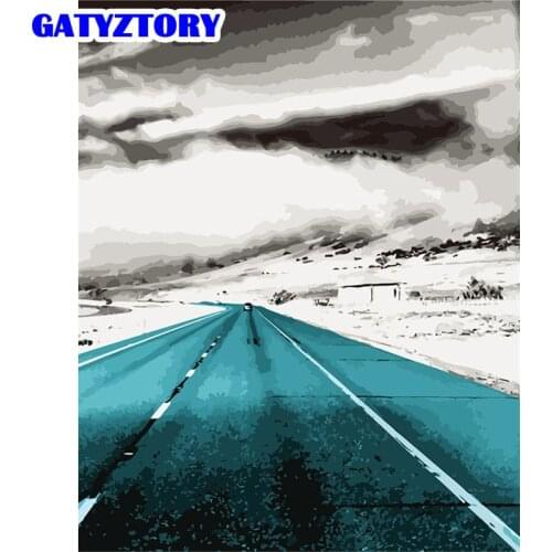 GATYZTORY Paint By Number Grey Sky Blue Runway Landscape Drawing On Canvas Handpainted Painting Art Gift DIY Kits Home Decor