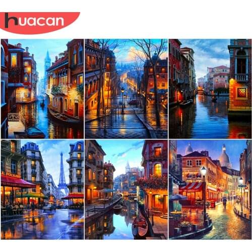 HUACAN DIY Paint By Number Town Landscape For Adults Picture By Numbers City House Acrylic Paint On Canvas Home Decor