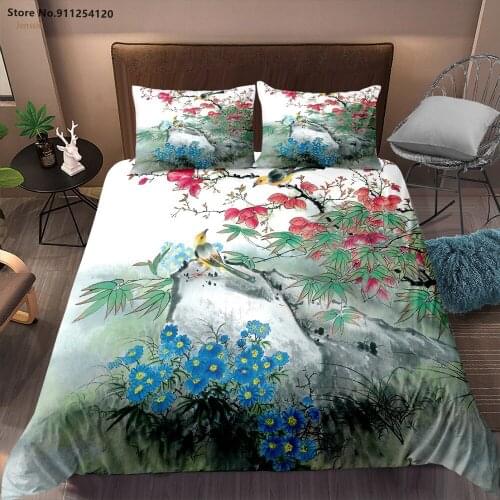 Landscape Painting Duvet Cover Sets Chinese Style Bed Cover Home Living Comfortable Duvet Cover Set US AU EU Custom Duvet Cover