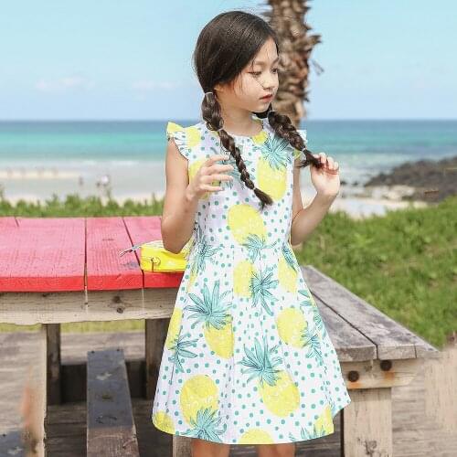 Baby Girl Summer Clothes Cute Pineapple Print Dresses of the Big Sizes Dot Cotton A-line Dress in Holiday girls clothes