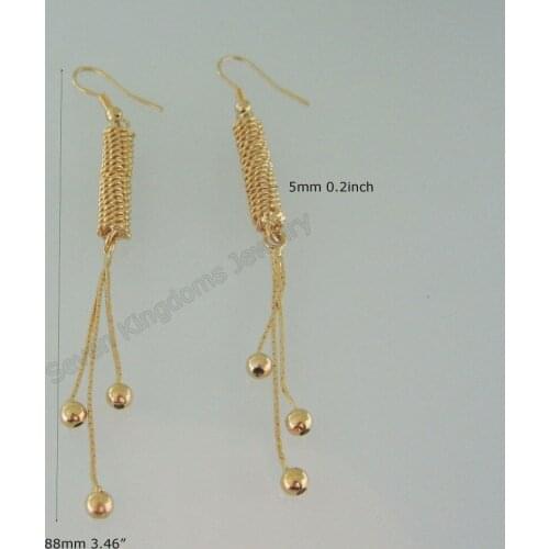 MIN ORDER 10$ CAN MIX DESIGN/SPRING SHAPED BALL DANGLER - YELLOW GOLD GP SOLID FILL OVERLAY TALL 3.5" EARRING