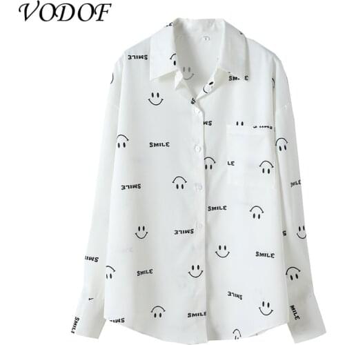 VODOF Autumn Fashion Button Shirt Retro Top Womens White Ladies Long Sleeve Womens Loose Street Shirt