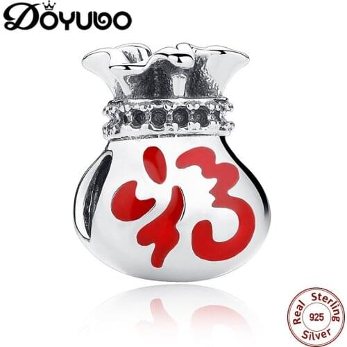 DOYUBO Fashion Red Enamel Solid Silver Charms To Match Snake Bracelet & Bangles Womens Sterling Silver DIY Beads Jewelry ADD004