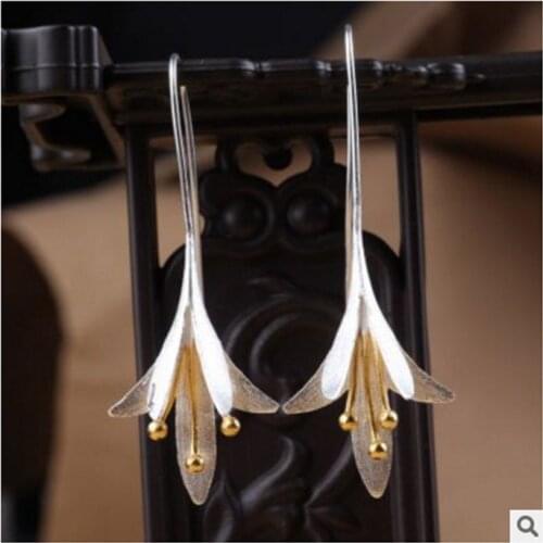 Fashion silver Color Drop Earrings Female Handmade Flower Long Earrings For women Thailand handwork Crafts